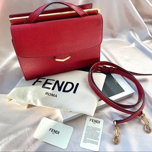 Fendi Demi Jour Saffiano Leather Bag Red and Gold crossbody or clutch